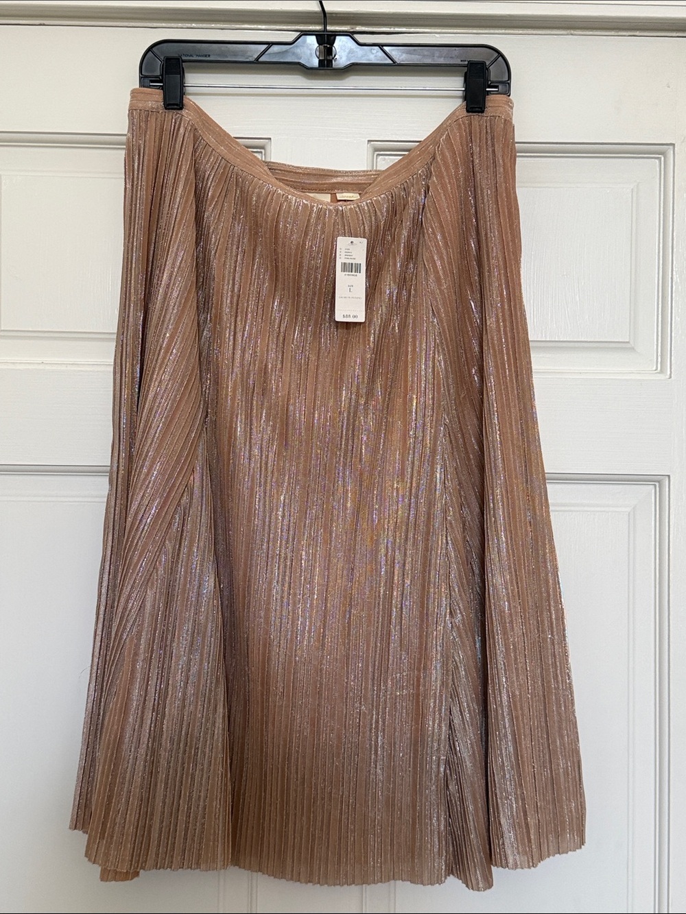 Maeve Metallic Pleated Skirt in Champagne Rose size L